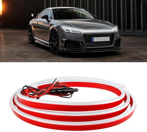 DREAMOTOR Tagfahrlicht, 240 cm, flexibel, wasserdicht, Motorhauben-Lichtleiste, universell, 12 V, dynamisches Scan-Start-Up-Hoodbeam-Kit, Lichtleiste unter der Motorhaube für Autos, LKWs, SUV