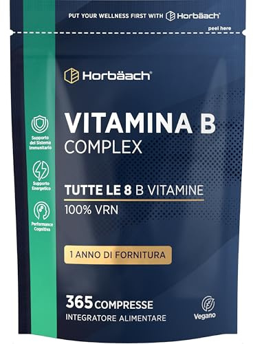 Vitamin B Komplex Hochdosiert | Alle 8 B-Vitamine: B1, B2, B3, B5, B6, B7, B9 und B12 | 1 Jahr Vorrat - 365 Vegane Tabletten | von Horbaach