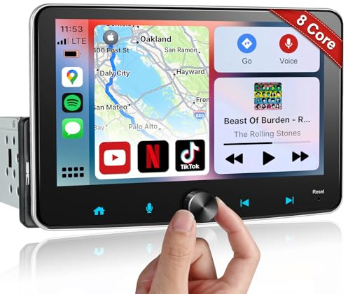 Android Autoradio 1Din Wireless CarPlay Wireless Android Auto Radio mit Bildschirm 7 Zoll 4G+64G 8-Core Car Play Touch Display mit Bluetooth FM/AM RDS WiFi GPS Navi SWC EQ 1 Din