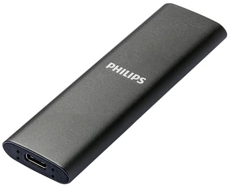 Philips Externe Portable SSD 500 GB - Ultra Slim SATA Ultra Speed USB-C, Lesegeschwindigkeit bis zu 540 MB/s, Aluminium