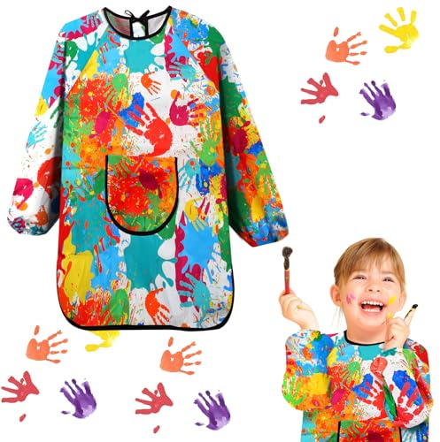 Malkittel Kinder 6-8-10-12 Jahre,Malkittel Schule 1. Klasse, Malschürze | Wasserdicht mit Taschen, Kleidung Sauber Halten, Malerkittel Bastelschürze für Grundschule Kunst