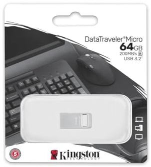 Kingston DataTraveler Micro USB Stick 64GB 200MB/s Metall USB 3.2 Gen 1 - DTMC3G2/64GB, silber