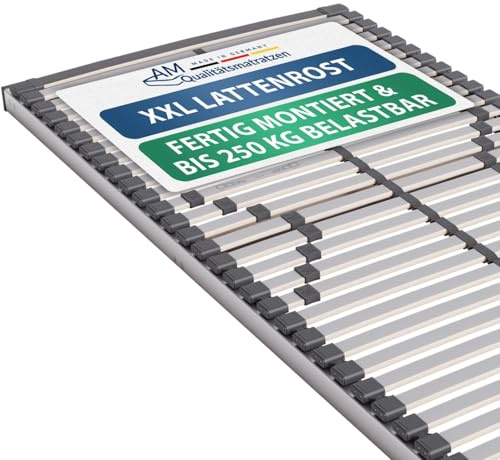 AM Qualitätsmatratzen Stabiler Lattenrost 90x200 bis 250kg mit 30 Federleisten - Made in Germany - Stabiles Lattenrost für Übergewichtige - Bettrost XXL für schwere Matratzen fertig montiert