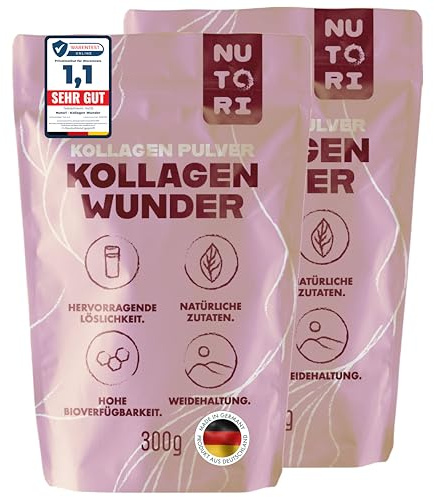 Nutori Kollagen Wunder - Kollagen Pulver 300 g - Geschmacksneutral - Typ I & III - Hydrolysat Peptide - Weidehaltung - Made in Germany - 2 Stück