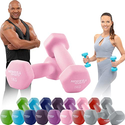 Miweba Sports Neopren Hantelset NKH100 | 𝐏𝐫𝐨𝐟𝐢 Hantel - Hexagon Hanteln Set - Kurzhanteln - Kurzhantel Set - Gymnastikhanteln - Hantel Set - Dumbbell - 0,5-10 Kg (2X 1.0 kg, Rosa)