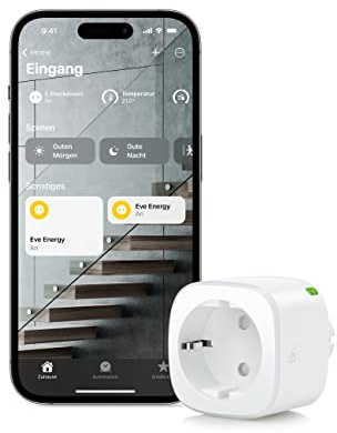 Eve Energy (Matter) – Smarte Steckdose, Verbrauchsmessung, App-/Sprachsteuerung, TÜV-zertifiziert, funktioniert mit Alexa/Apple/Google/SmartThings/Home Assistant, Thread Border Router nötig