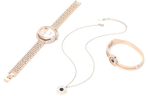 YUYTE Damen Armbanduhr Armband Schmuck Set, Damen Schmuckset Uhrenarmband Halskette, Rose Gold und Gold für Frauen Mädchen Strass Quarzuhr für Weihnachten Bracelet Jewelry Set