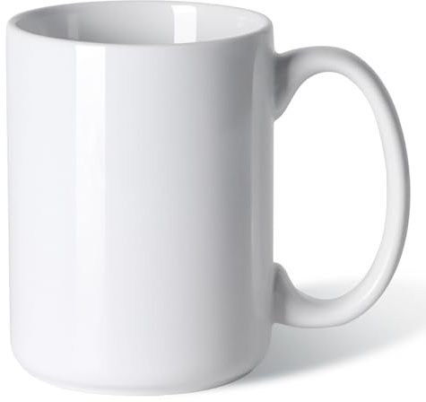 Smilatte Kaffeetasse aus Porzellan, 480 ml, klassische leere Keramiktasse mit großem Griff für Tee, Latte, Cappuccino, Weiß