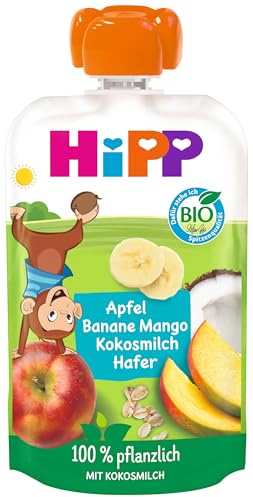 HiPP Apfel Banane Mango mit Kokosmilch und Hafer, Quetschie ab 1 Jahr, (8 x 100g)