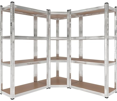 Wiltec Schwerlast Eckregal 164x150x160cm, 700 kg Gesamtlast, Steckregal verzinkt aus Stahl, Lastenregal mit 4 Ablagen, Werkstattregal