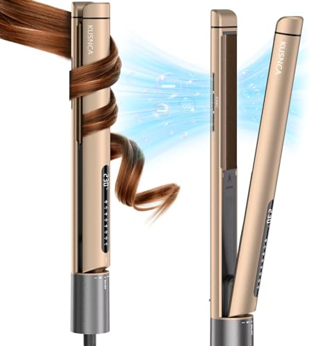 KUSNCA Ionen Glätteisen, 2 IN 1 Haarglätter Locken und Glätten | Doppelseitige Ionentechnologie und Keramikplatte, Anti-Frizz-und Glanz-Effekt,Temperatur(110-230℃)Heim-und Reisepaket,Gold