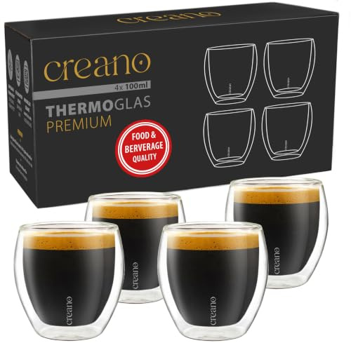 Creano® PREMIUM doppelwandige Espressogläser 100ml - 4er Set | 100% Spülmaschinenfest durch GastroSeal Versiegelung deshalb Gastronomie Qualität - Doppelwandglas