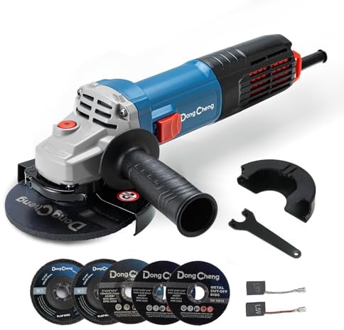 DongCheng Winkelschleifer 1100W, 125mm, Leerlaufdrehzahl:11.800min-1, Schnellverschlussabdeckung, Zusatzhandgriff ，mit 2 Schleifscheiben, 2 Fächerschleifscheiben, 2 Trennscheiben