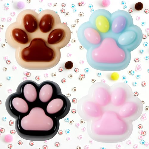JOYIN 4 Stück Squishy Spielzeug, Kawaii Mochi Fufu Squishies, ​​sensorische Katzenpfote, Mitgebsel Kindergeburtstag, Kindergeburtstag Gastgeschenke für Erwachsene und Kinder