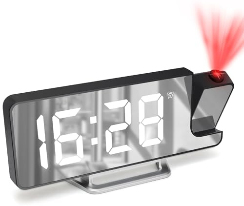 Cuteefun Projektionswecker, Projektion Uhr mit LED Bildschirm, Weiße Zahlen | Projektionsuhr mit Temperatur, Snooze, Einstellbare Helligkeit, 12/24H Anzeige, Wecker Digital mit Deckenprojektion
