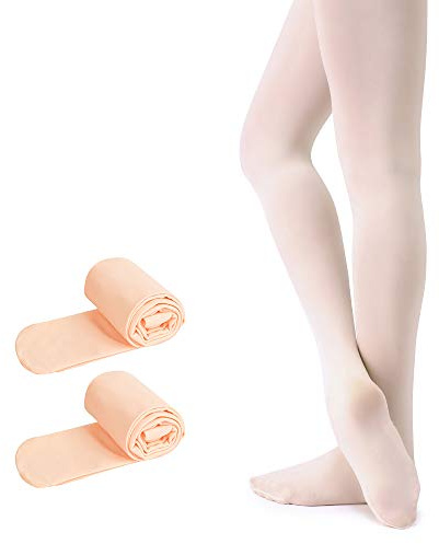 Soudittur Ballett Strumpfhose für Mädchen und Damen mit Fuß Ultra-Stretch, 2 Paar Ballett Rosa, Gr.- L (140-165 cm)