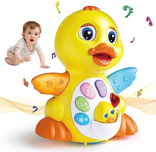 MOONTOY Musik Kinderspielzeug ab 1Jahr Mädchen Junge,Ente Baby Spielzeug 6 10 12 Monate mit Musik und Lichte,Krabbel Musikspielzeug ab 1 Jahr,lernspielzeug Geschenke fur 1 2 Jahre