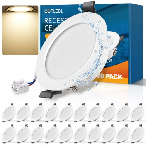 COTLEDL 20er LED Einbaustrahler 230V Neutralweiß, 68-80mm Lochmaß | IP44 LED Spots 230V, 5W 450lm Deckenspots, 25mm Ultra Flach Einbauleuchten für Badezimmer Wohnzimmer Küche