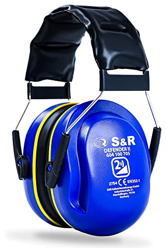 S&R Kapselgehörschutz DEFENDER II, Professioneller Gehörschutz, verstellbar, gepolstert, zertifizierter Arbeitsschutz, robuster Lärmschutz für Industrie, Handwerk, Gartenarbeit, Sport und Alltag