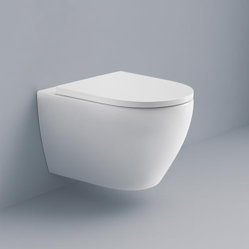 SANFINO Wand WC Spülrandlos mit 360° Tornado-Spülung I Keramik Hänge WC Tiefspüler mit geräuscharmer & kraftvoller Spülung inkl. WC Sitz mit Absenkautomatik, Kloschüssel hängend, 50cm lang