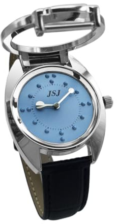 VISIONU Blindenuhr taktile Armbanduhr für Sehbehinderte,Blinde oder ältere Menschen Blau Zifferblatt mit Lederarmband
