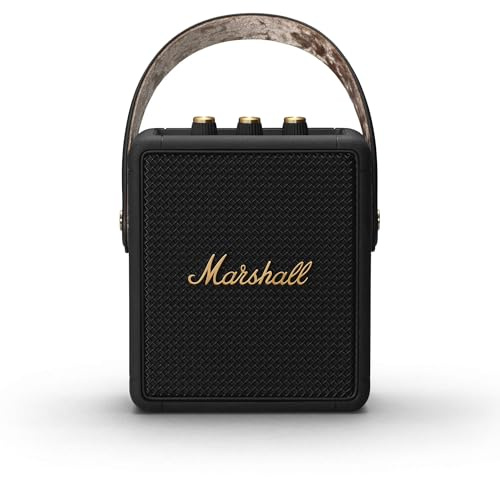 Marshall Stockwell II Tragbarer Bluetooth Lautsprecher Schwarz & Brass mit 20h Akkulaufzeit, IPX4 Wasserdicht, Bluetooth 5.0
