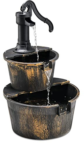 RELAX4LIFE Gartenbrunnen mit Wasserpumpe, Zierbrunnen 2 Ebenen, Stufenbrunnen Wasserfall, Gartendeko Brunnen, für Terrasse Garten Balkon, 45, 5 x 41 x 68 cm, Antikbronze, (ST14305HIDE)
