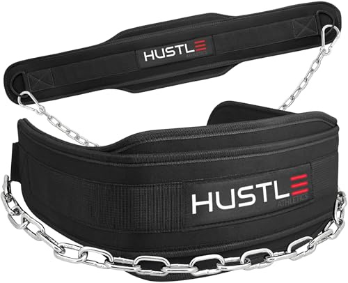 Hustle Athletics Gewichthebergürtel – Gewichteter Trainingsgürtel für Klimmzüge und Kniebeugen mit ergonomischer Polsterung und robuster Stahlkette – Liegestützgürtel für Männer und Frauen