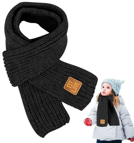 Gestrickter Schal Kinder, Kinder Schal, Kinders Winter Strickschal, Kinders Strickschal Wollschal, Kinderschal Winter, Baby Schals, Winters Strickschals für Mädchen und Jungen 2–10 Jahren (Black)