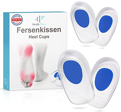 Health Press Fersenkissen – 2 Paar Fersen Geleinlagen im Set – Dermatologisch getestete Silikon Fersenpolster – Gel Einlegesohlen für Schuhe – Bequeme Profi Schuheinlagen – Soft Gelpads für Damen
