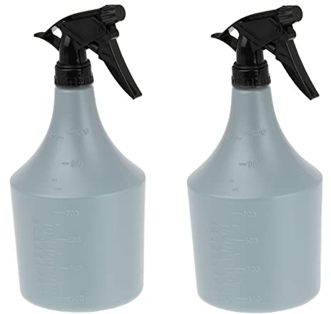 Relaxdays Sprühflasche 2er Set, 1 Liter, Düse Nebel & Strahl, grau/schwarz | Skala, nachfüllbar, Kunststoff, Zerstäuber