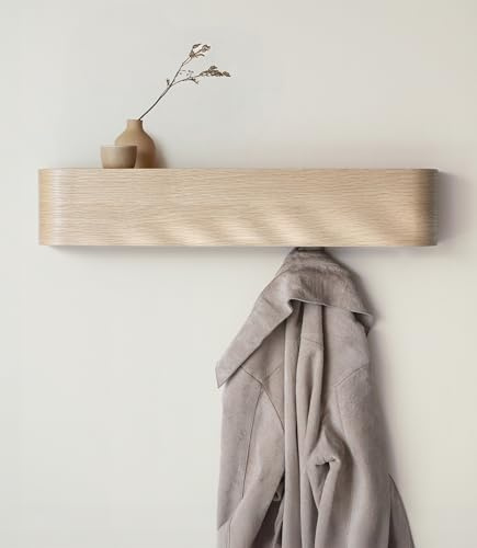 Kazai. Wandgarderobe 'Toke' | Moderne Design-Garderobe mit verdeckten Wandhaken | Garderobenpaneel aus Massivem Echtholz-Furnier | Eiche, weiß