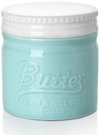 DOWAN Keramik Butterdose Mit Deckel - Wassergekühlte Porzellan Butterglocke im Einmachglas-Stil Mit Wasserlinie für Weiche und Frische Butter, Blau