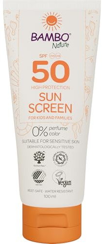 Bambo Nature Baby-Sonnencreme mit LSF50-100 ml | Hoher UVA/UVB-Schutz | Wasserfest & Dermatologisch Getestet | Vegan, Nicht-klebrige Formel | Leicht Aufzutragen