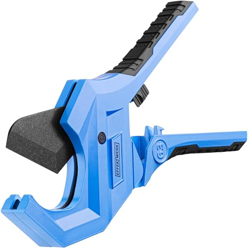 EffektWerk – PVC-Rohrschneider mit Ratschenmechanismus – 63 mm – Hochleistungs-Schneidwerkzeug für PEX-, PPR-, PE-, Kunststoffschläuche, Rohre und Sanitärrohre