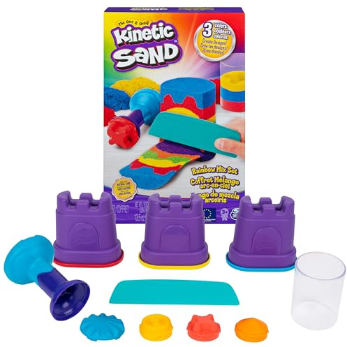 Kinetic Sand Regenbogen Mix Set - mit 383 g original kinetischem Sand aus Schweden, erfüllt alle gesetzlichen Anforderungen, für kreatives, sauberes Indoor-Sandspiel, für Kinder ab 3 Jahren