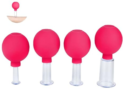 Facial Cupping Set, 4 Stück Gesichts-Massage, Skincare Tool, Schröpfgläser, Kunststoff-Physiotherapie-Schröpfen mit Silikonball,straffe Haut, Faltenminderung, Entgiftung, Anregung Lymphfluss