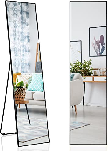 COSTWAY 160 x 40 cm Ganzkörperspiegel, 2 in 1 Standspiegel und Wandspiegel, Ankleidespiegel, Garderobenspiegel für Schlafzimmer, Wohnzimmer und Eingangsbereich (schwarz)