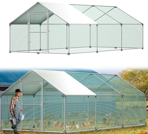 YRHome Hühnerstall Freilaufgehege Freilaufgehege mit Wasserabweisendes PE-Farbtuch, Schloss & Verzinkter Stahlrahmen Freigehege Hühnergehege für Huhn, Ente, Gans, Hund - 3x6x2m