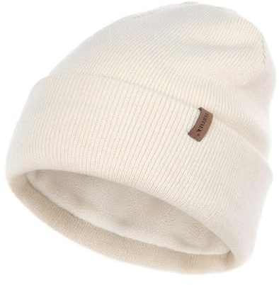 FURTALK Classic Beanie Mütze Herren mit Weichem Fleecefutterr Unisex Strickmütze Warm Bequem Wintermütze für Damen Beige