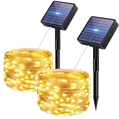 bitjam 2er-Pack Solar-Lichterkette, 5+2 m, 50 LED, IP65 | 8 Modi, wasserdicht, wetterfest, Speicherfunktion, Garten, Balkon
