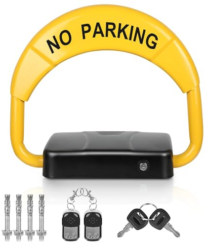 ORIENTOOLS Automatische Parksperre 30 m, Fernbedienung Parkschloss mit 2 Fernbedienungen, privates Auto Parkplatz, intelligente Auto-Parksperre Alarmfunktionen