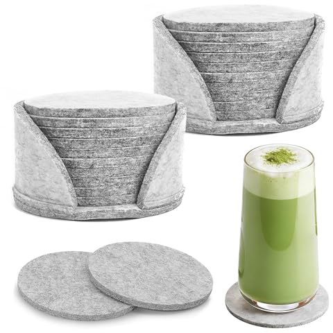 50 Set Filzuntersetzer Rund, Filz Untersetzer FüR GläSer, Glasuntersetzer Waschbar, mit 2 STK aufbewahrungsbox, Filz Untersetzer für Tassen, Tisch, Bar, Getränke (10 cm, Grau)