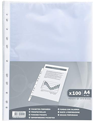 Exacompta 5111E 100er Pack Klarsichthüllen 40μ Economy, Für DIN A4 transparent genarbt oben offen optimal für Ordner Ringbücher und Hefter Prospekthüllen