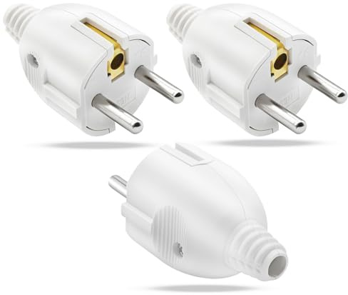 Schuko Stecker 3 Stück Stecker 250 V 10/16A mit Knickschutz, Schuko Stecker mit Zugentlastung, Wasserdicht Stromstecker Schutzkontaktstecker Schutzkontakt Stecker