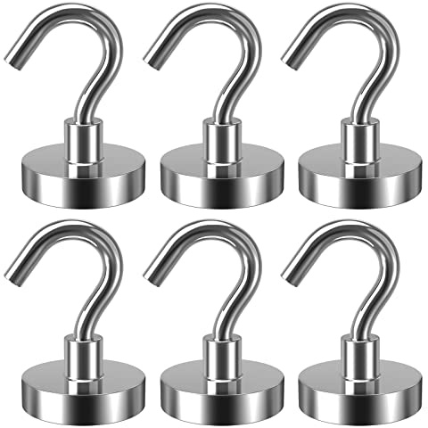 Lictin Magnethaken Silber 38kg, 6 Stück Magnetische Haken Magnet Hacken Magnet Haken Extra Stark für Camping, Werkstatt, Spind