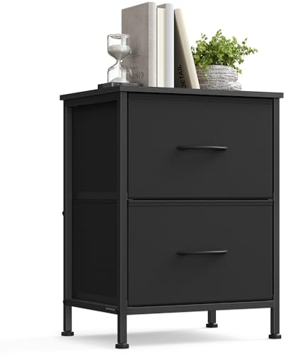 SONGMICS Nachttisch mit 2 Schubladen, Beistelltisch, Stahl | Nachttisch, für Schlafzimmer, Modern basic, Tintenschwarz und Ebenholzschwarz, BELLAH Kollektion LGS312BH03