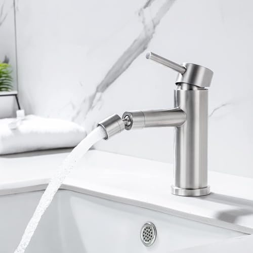 ONECE Wasserhahn Bad für Waschbecken, Waschtischarmatur mit Drehbar Auslauf | Einhebelmischer Badarmatur für Kalt- & Warmwasser | Edelstahl | Matt