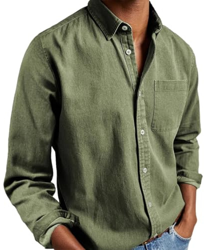 Einfarbig Herren Hemden Langarm Funky Business Hemd Herren Basic Revers Herrenhemden Casual Langarmhemden mit Brusttaschen Button Down Lose Tops Retro Style Party Shirt