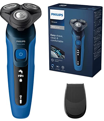 Philips Series 5000 Elektrischer Rasierer für Herren, Nass- und Trockenrasierer, Leistungsstarke & sanfte Rasur, SteelPrecision-Schersystem, flexible 360° Scherköpfe, 60 Min. Laufzeit (S5466/18)
